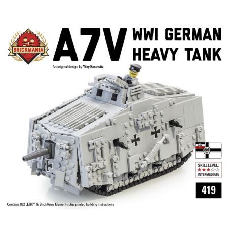 BRICKMANIA 419 non  BỂ A7V bộ đồ chơi xếp lắp ráp ghép mô hình Military Army A7V TANK Quân Sự Bộ Đội 892 khối