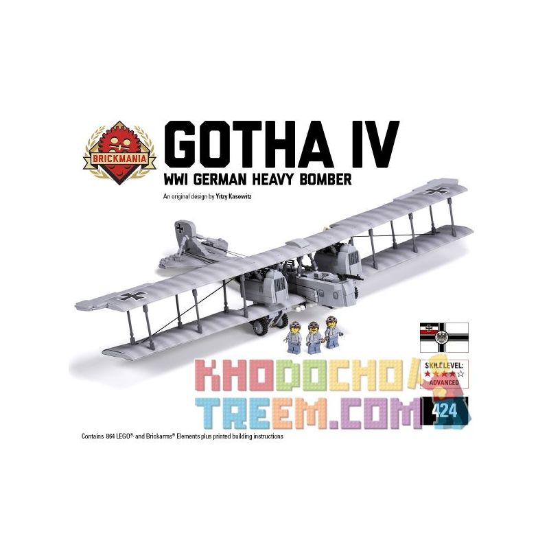 BRICKMANIA 424 non  GOTHA IV-MÁY BAY NÉM BOM HẠNG NẶNG CỦA ĐỨC TRONG THẾ CHIẾN bộ đồ chơi xếp lắp ráp ghép mô hình Military Army GOTHA IV - WWI GERMAN HEAVY BOMBER Quân Sự Bộ Đội 864 khối