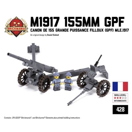 BRICKMANIA 428 non  LỰU PHÁO 155MM KIỂU SCHNEIDER 1917 bộ đồ chơi xếp lắp ráp ghép mô hình Military Army M1917 155MM GPF Quân Sự Bộ Đội 275 khối