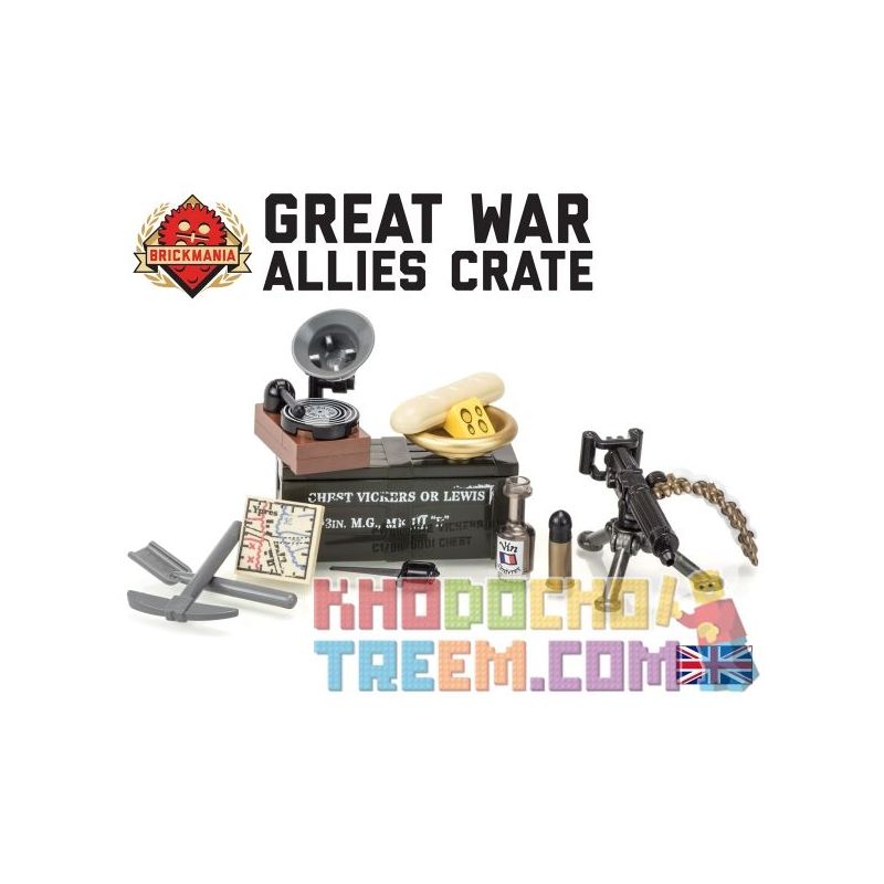 BRICKMANIA P001 non  HỘP VŨ KHÍ CỦA ĐỒNG MINH TRONG THẾ CHIẾN VÀ SÚNG MÁY VICKERS bộ đồ chơi xếp lắp ráp ghép mô hình Military Army GREAT WAR ALLIES CRATE WITH VICKERS MACHINE GUN Quân Sự Bộ Đội
