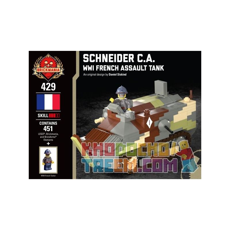 BRICKMANIA 429 non  SCHNEIDER C.A.-XE TĂNG CỦA PHÁP TRONG THẾ CHIẾN bộ đồ chơi xếp lắp ráp ghép mô hình Military Army SCHNEIDER C.A. - WWI FRENCH ASSAULT TANK Quân Sự Bộ Đội 451 khối