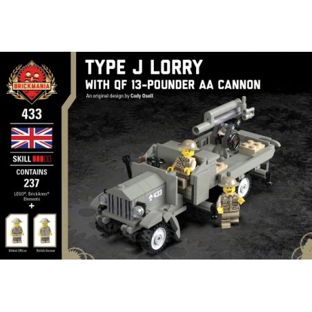 BRICKMANIA 433 non  XE TẢI J VÀ KHẨU PHÁO AA 13 POUND bộ đồ chơi xếp lắp ráp ghép mô hình Military Army TYPE J LORRY - WITH QF 13-POUNDER AA CANNON Quân Sự Bộ Đội 237 khối