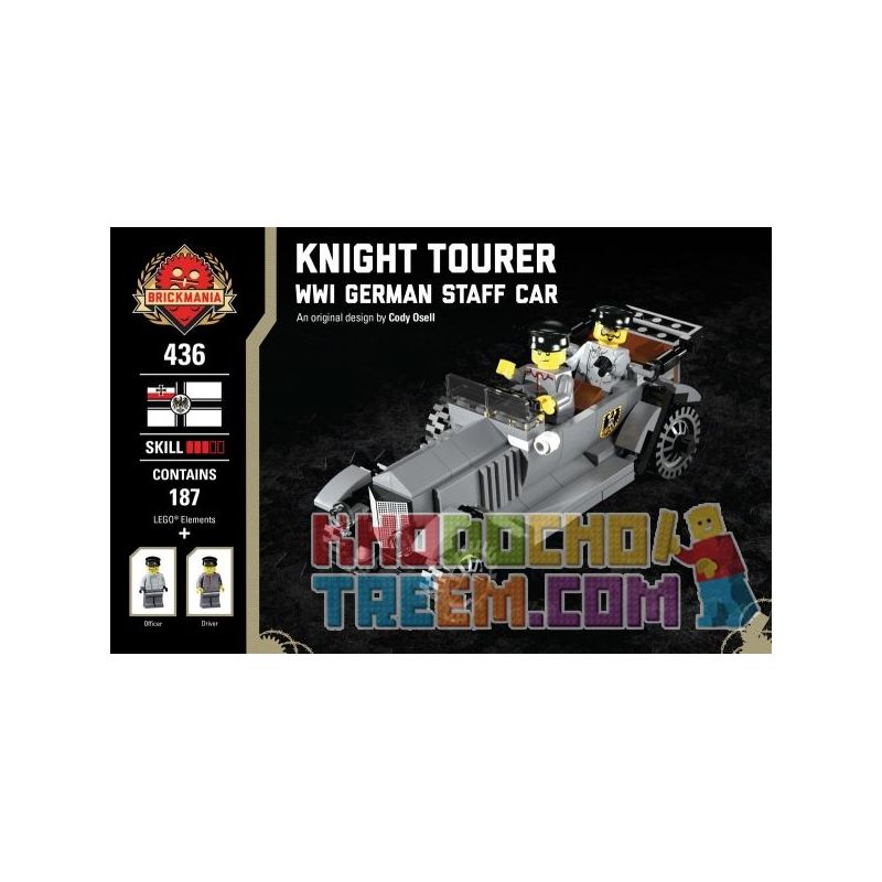 BRICKMANIA 436 non  KNIGHT TOURER-XE CHỈ HUY CỦA ĐỨC TRONG THẾ CHIẾN bộ đồ chơi xếp lắp ráp ghép mô hình Military Army KNIGHT TOURER - WWI GERMAN STAFF CAR Quân Sự Bộ Đội 187 khối