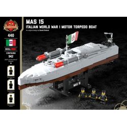 BRICKMANIA 440 non  MAS 15-THUYỀN PHÓNG NGƯ LÔI CỦA Ý TRONG THẾ CHIẾN bộ đồ chơi xếp lắp ráp ghép mô hình Military Army MAS 15 - ITALIAN WORLD WAR MOTOR TORPEDO BOAT Quân Sự Bộ Đội 942 khối