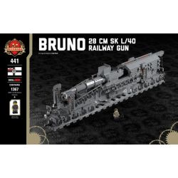BRICKMANIA 441 non  SÚNG TÀU BRUNO-28 CM SK L 40 bộ đồ chơi xếp lắp ráp ghép mô hình Military Army BRUNO - 28 CM SK L/40 RAILWAY GUN Quân Sự Bộ Đội 1367 khối