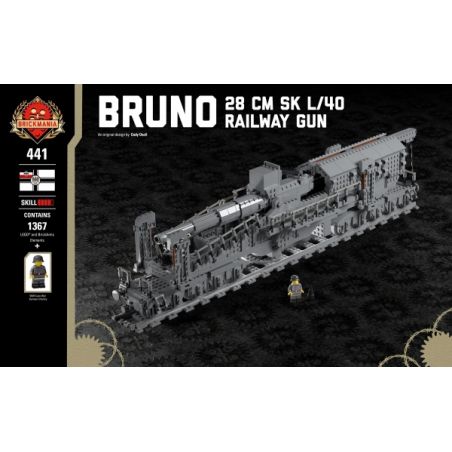 BRICKMANIA 441 non  SÚNG TÀU BRUNO-28 CM SK L 40 bộ đồ chơi xếp lắp ráp ghép mô hình Military Army BRUNO - 28 CM SK L/40 RAILWAY GUN Quân Sự Bộ Đội 1367 khối