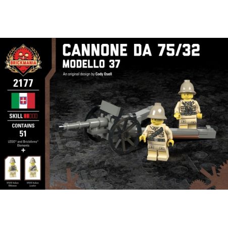 BRICKMANIA 2177 non  PHÁO 75 32 - KIỂU 37 bộ đồ chơi xếp lắp ráp ghép mô hình Military Army CANNONE DA 75/32 - MODELLO 37 Quân Sự Bộ Đội 51 khối
