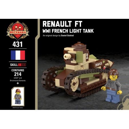 BRICKMANIA 431 non  XE TĂNG HẠNG NHẸ RENAULT FT-PHÁP TRONG THẾ CHIẾN THỨ NHẤT bộ đồ chơi xếp lắp ráp ghép mô hình Military Army RENAULT FT - WWI FRENCH LIGHT TANK Quân Sự Bộ Đội 214 khối