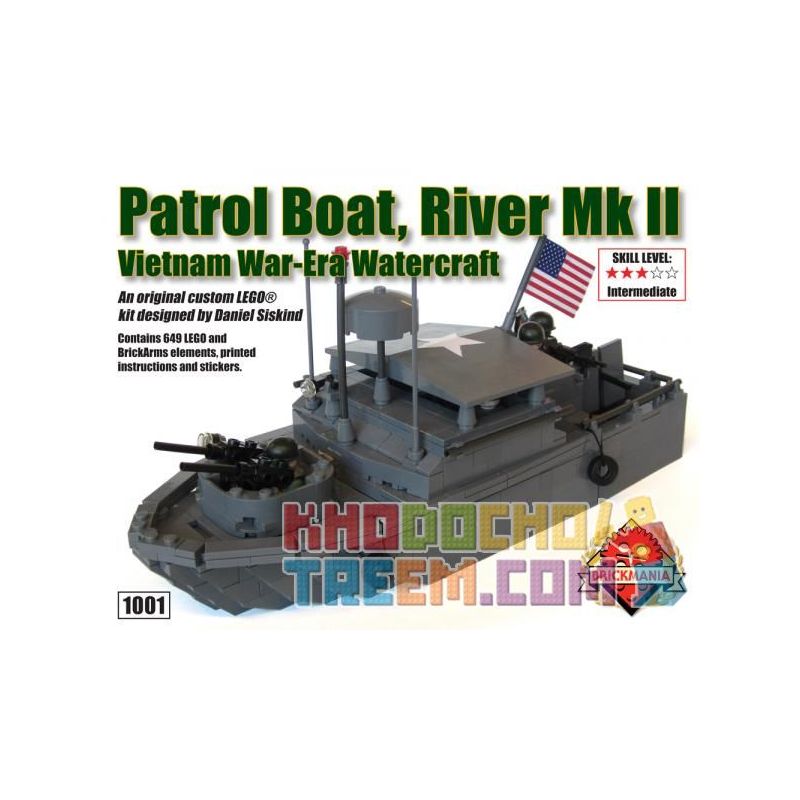 BRICKMANIA 1001 non  TÀU DU LỊCH RIVERINE MKII bộ đồ chơi xếp lắp ráp ghép mô hình Military Army PATROL BOAT RIVERINE MKII Quân Sự Bộ Đội 646 khối