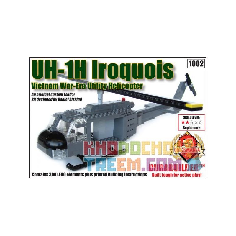 BRICKMANIA 1002 non  BỘ DỤNG CỤ TRỰC THĂNG UH-1H-DURABUILDER bộ đồ chơi xếp lắp ráp ghép mô hình Military Army UH-1H IROQUOIS DURABUILDER KIT Quân Sự Bộ Đội 309 khối