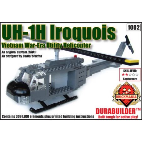 BRICKMANIA 1002 non  BỘ DỤNG CỤ TRỰC THĂNG UH-1H-DURABUILDER bộ đồ chơi xếp lắp ráp ghép mô hình Military Army UH-1H IROQUOIS DURABUILDER KIT Quân Sự Bộ Đội 309 khối