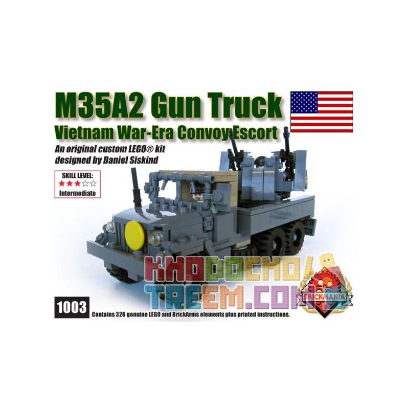 BRICKMANIA 1003 non  XE TẢI VŨ TRANG M35A2 bộ đồ chơi xếp lắp ráp ghép mô hình Military Army M35A2 GUN TRUCK Quân Sự Bộ Đội 326 khối
