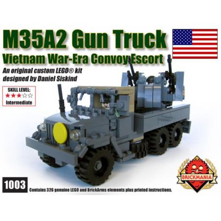 BRICKMANIA 1003 non  XE TẢI VŨ TRANG M35A2 bộ đồ chơi xếp lắp ráp ghép mô hình Military Army M35A2 GUN TRUCK Quân Sự Bộ Đội 326 khối