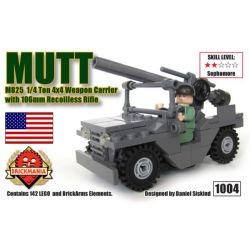 BRICKMANIA 1004 non  M825 MUTT 1 MANG VŨ KHÍ 4 TẤN × VÀ SÚNG KHÔNG GIẬT 106MM bộ đồ chơi xếp lắp ráp ghép mô hình Military Army M825 MUTT 1/4 TON 4×4 WEAPON CARRIER WITH 106MM RECOILLESS RIFLE Quân Sự Bộ Đội 142 khối