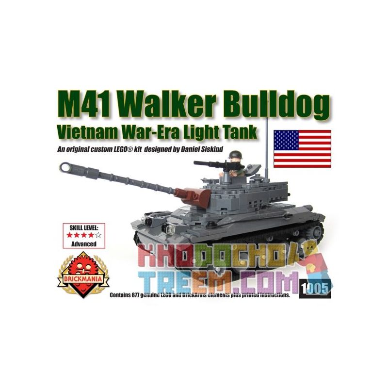 BRICKMANIA 1005 non  XE TĂNG HẠNG NHẸ M41 WALKER BULLDOG bộ đồ chơi xếp lắp ráp ghép mô hình Military Army M41 WALKER BULLDOG LIGHT TANK Quân Sự Bộ Đội 677 khối
