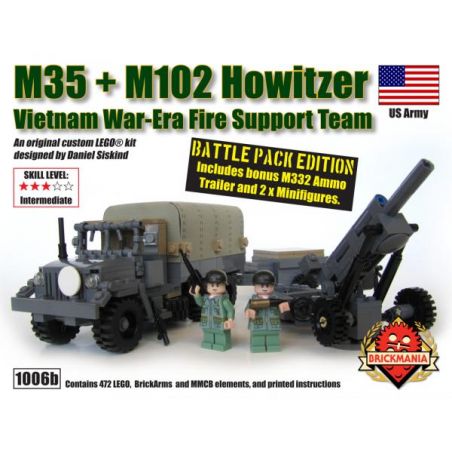 BRICKMANIA 1006B non  GÓI CHIẾN ĐẤU LỰU PHÁO M35 + M102 bộ đồ chơi xếp lắp ráp ghép mô hình Military Army M35 + M102 HOWITZER BATTLE PACK Quân Sự Bộ Đội 478 khối