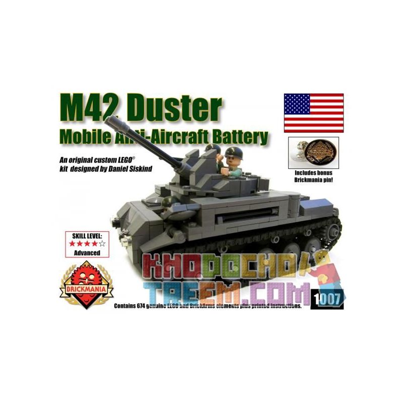 BRICKMANIA 1007 non  XE PHÁO PHÒNG KHÔNG M42 40MM PIN AA bộ đồ chơi xếp lắp ráp ghép mô hình Military Army M42 DUSTER 40MM AA BATTERY Quân Sự Bộ Đội 674 khối