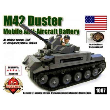 BRICKMANIA 1007 non  XE PHÁO PHÒNG KHÔNG M42 40MM PIN AA bộ đồ chơi xếp lắp ráp ghép mô hình Military Army M42 DUSTER 40MM AA BATTERY Quân Sự Bộ Đội 674 khối