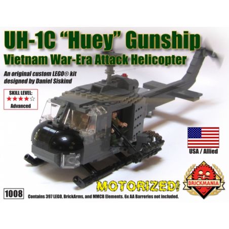 BRICKMANIA 1008 non  UH-1C HOUY WARLIFTER PHIÊN BẢN NÂNG CAO bộ đồ chơi xếp lắp ráp ghép mô hình Military Army UH-1C "HUEY" GUNSHIP PREMIUM EDITION Quân Sự Bộ Đội 397 khối