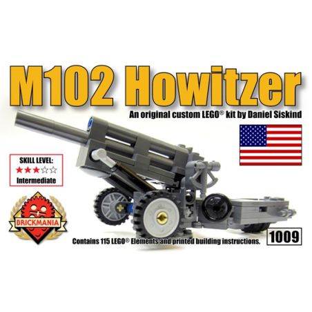 BRICKMANIA 1009 non  LỰU PHÁO M102 bộ đồ chơi xếp lắp ráp ghép mô hình Military Army M102 HOWITZER Quân Sự Bộ Đội 115 khối