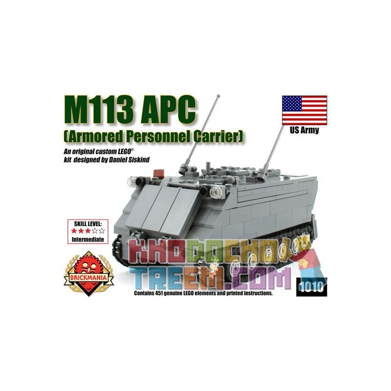 BRICKMANIA 1010 non  TÀU SÂN BAY BỌC THÉP M113 bộ đồ chơi xếp lắp ráp ghép mô hình Military Army M113 ARMORED PERSONNEL CARRIER Quân Sự Bộ Đội 451 khối