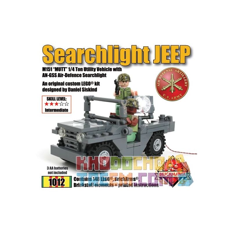 BRICKMANIA 1012 non  ĐÈN PHA XE JEEP VÀ CÁC BỘ PHẬN HIỆU ỨNG ÁNH SÁNG bộ đồ chơi xếp lắp ráp ghép mô hình Military Army SEARCHLIGHT JEEP WITH BRICKSTUFF EFFECTS Quân Sự Bộ Đội 148 khối