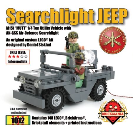 BRICKMANIA 1012 non  ĐÈN PHA XE JEEP VÀ CÁC BỘ PHẬN HIỆU ỨNG ÁNH SÁNG bộ đồ chơi xếp lắp ráp ghép mô hình Military Army SEARCHLIGHT JEEP WITH BRICKSTUFF EFFECTS Quân Sự Bộ Đội 148 khối