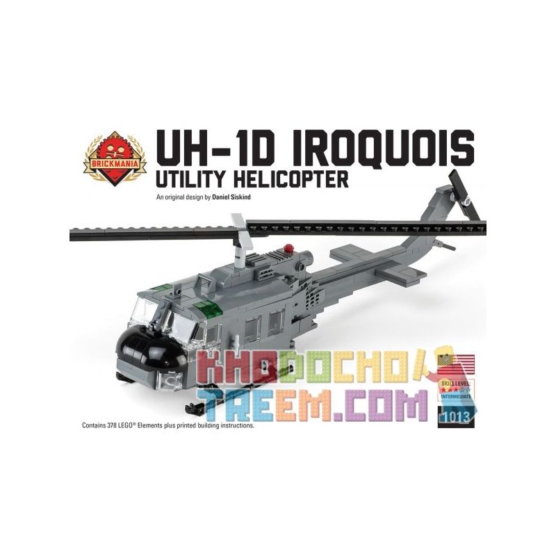 BRICKMANIA 1013 non  TRỰC THĂNG UH-1D bộ đồ chơi xếp lắp ráp ghép mô hình Military Army UH-1D IROQUOIS Quân Sự Bộ Đội 378 khối