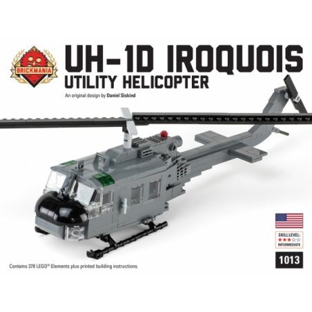 BRICKMANIA 1013 non  TRỰC THĂNG UH-1D bộ đồ chơi xếp lắp ráp ghép mô hình Military Army UH-1D IROQUOIS Quân Sự Bộ Đội 378 khối