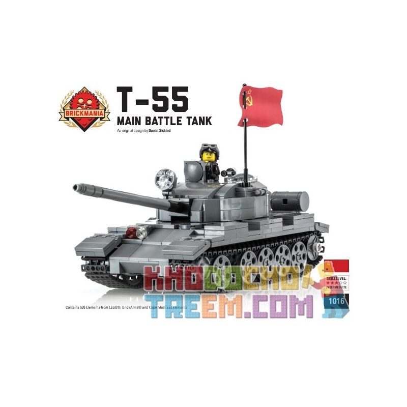 BRICKMANIA 1016 non  XE TĂNG CHIẾN ĐẤU CHỦ LỰC T-55 CỦA NGA bộ đồ chơi xếp lắp ráp ghép mô hình Military Army T-55 RUSSIAN MAIN BATTLE TANK Quân Sự Bộ Đội 536 khối