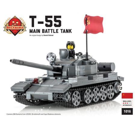 BRICKMANIA 1016 non  XE TĂNG CHIẾN ĐẤU CHỦ LỰC T-55 CỦA NGA bộ đồ chơi xếp lắp ráp ghép mô hình Military Army T-55 RUSSIAN MAIN BATTLE TANK Quân Sự Bộ Đội 536 khối