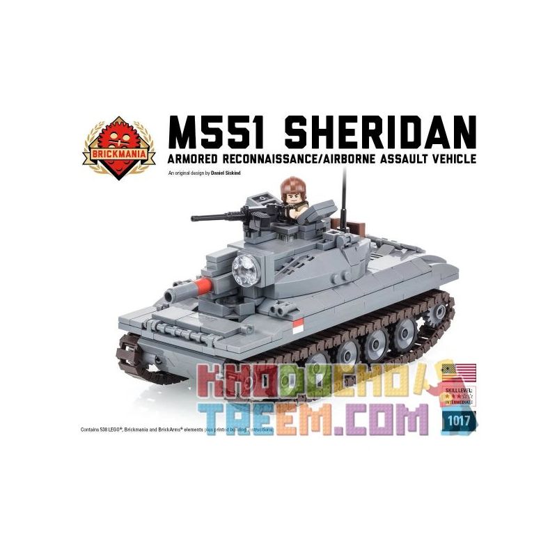 BRICKMANIA 1017 non  XE TĂNG M551 SHERIDAN bộ đồ chơi xếp lắp ráp ghép mô hình Military Army Quân Sự Bộ Đội 538 khối