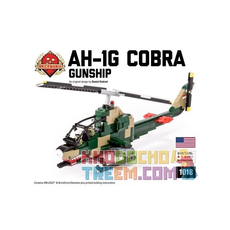 BRICKMANIA 1018 non  MÁY BAY TRỰC THĂNG VŨ TRANG COBRA AH-1 bộ đồ chơi xếp lắp ráp ghép mô hình Military Army AH-1G COBRA GUNSHIP Quân Sự Bộ Đội 459 khối