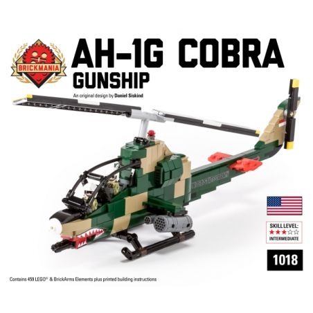 BRICKMANIA 1018 non  MÁY BAY TRỰC THĂNG VŨ TRANG COBRA AH-1 bộ đồ chơi xếp lắp ráp ghép mô hình Military Army AH-1G COBRA GUNSHIP Quân Sự Bộ Đội 459 khối