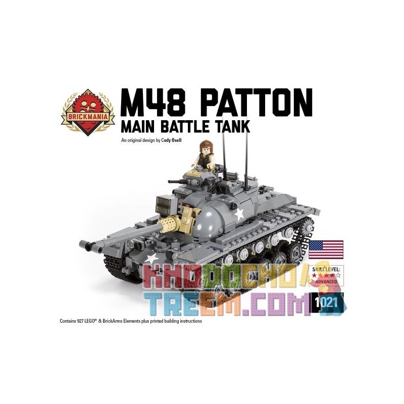BRICKMANIA 1021 non  XE TĂNG CHIẾN ĐẤU CHỦ LỰC M48 PATTON bộ đồ chơi xếp lắp ráp ghép mô hình Military Army M48 PATTON MAIN BATTLE TANK Quân Sự Bộ Đội 927 khối