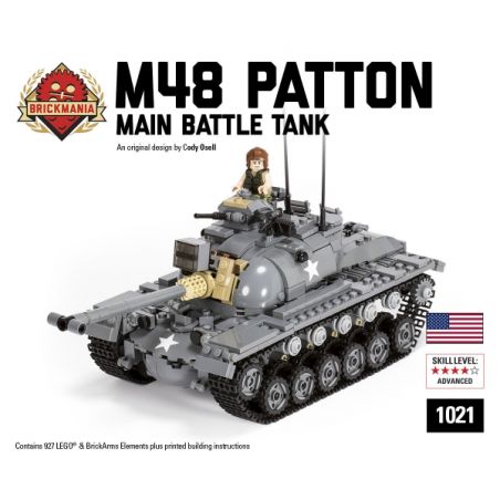 BRICKMANIA 1021 non  XE TĂNG CHIẾN ĐẤU CHỦ LỰC M48 PATTON bộ đồ chơi xếp lắp ráp ghép mô hình Military Army M48 PATTON MAIN BATTLE TANK Quân Sự Bộ Đội 927 khối
