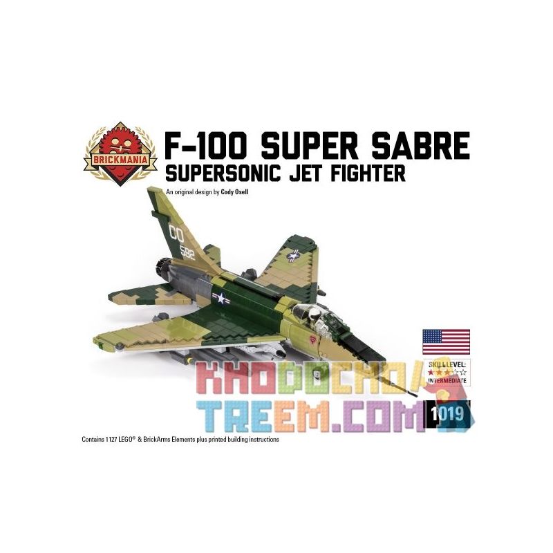 BRICKMANIA 1019 non  MÁY BAY CHIẾN ĐẤU SIÊU THANH KIẾM F-100 bộ đồ chơi xếp lắp ráp ghép mô hình Military Army F-100 SUPER SABRE Quân Sự Bộ Đội 1127 khối