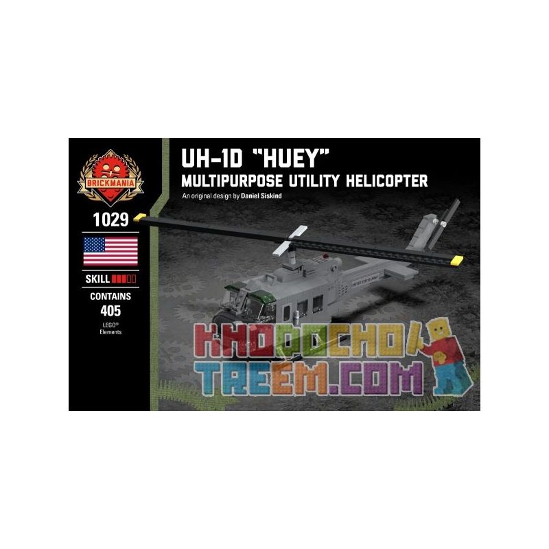 BRICKMANIA 1029 non  MÁY BAY TRỰC THĂNG ĐA NĂNG UH-1D HUEY bộ đồ chơi xếp lắp ráp ghép mô hình Military Army UH-1D "HUEY" MULTIPURPOSE UTILITY HELICOPTER Quân Sự Bộ Đội 405 khối