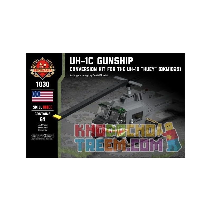 BRICKMANIA 1030 non  GÓI SỬA ĐỔI UH-1C GUNSHIP-UH-1D (BKM1029) bộ đồ chơi xếp lắp ráp ghép mô hình Military Army UH-1C GUNSHIP CONVERSION KIT FOR THE UH-1D “HUEY” (BKM1029) Quân Sự Bộ Đội 64 khối