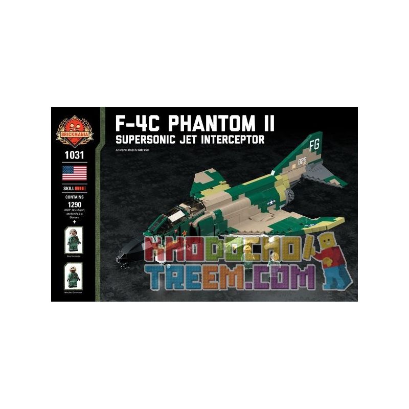 BRICKMANIA 1031 non  MÁY BAY CHIẾN ĐẤU-ĐÁNH CHẶN SIÊU THANH F-4 PHANTOM II bộ đồ chơi xếp lắp ráp ghép mô hình Military Army F-4C PHANTOM II SUPERSONIC JET INTERCEPTOR Quân Sự Bộ Đội 1290 khối