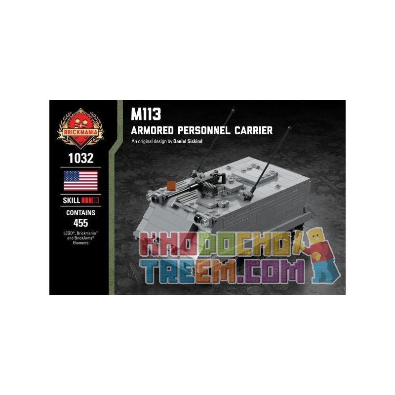 BRICKMANIA 1032 non  TÀU SÂN BAY BỌC THÉP M113 bộ đồ chơi xếp lắp ráp ghép mô hình Military Army M113 - ARMORED PERSONNEL CARRIER Quân Sự Bộ Đội 455 khối
