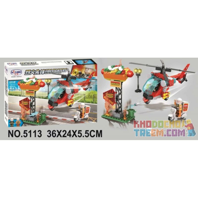 Winner 5113 non  MÁY BAY TRỰC THĂNG CHỮA CHÁY ĐA CHỨC NĂNG bộ đồ chơi xếp lắp ráp ghép mô hình Fire Rescure FIRE FIGHTERS Cứu Hỏa 267 khối