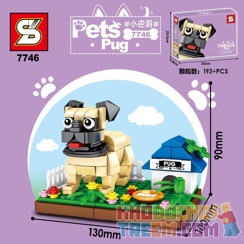 SHENG YUAN SY 7745 7746 7747 7748 non  CHÓ CƯNG 4 LOẠI LITTLE PERSIAN BUG ROSEN HAWA bộ đồ chơi xếp lắp ráp ghép mô hình Pet PETS BOSTON TERRIER、PUG、PARROSONSEL TERRIER、HAVANA DOG Thú Cưng 784 khối
