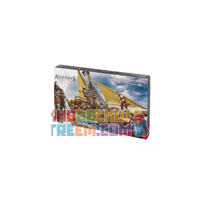 MEGA BLOKS 94308 DBJ05 non  CHỤP PHÁO HẠM bộ đồ chơi xếp lắp ráp ghép mô hình Assassin's Creed GUNBOAT TAKEOVER 580 khối