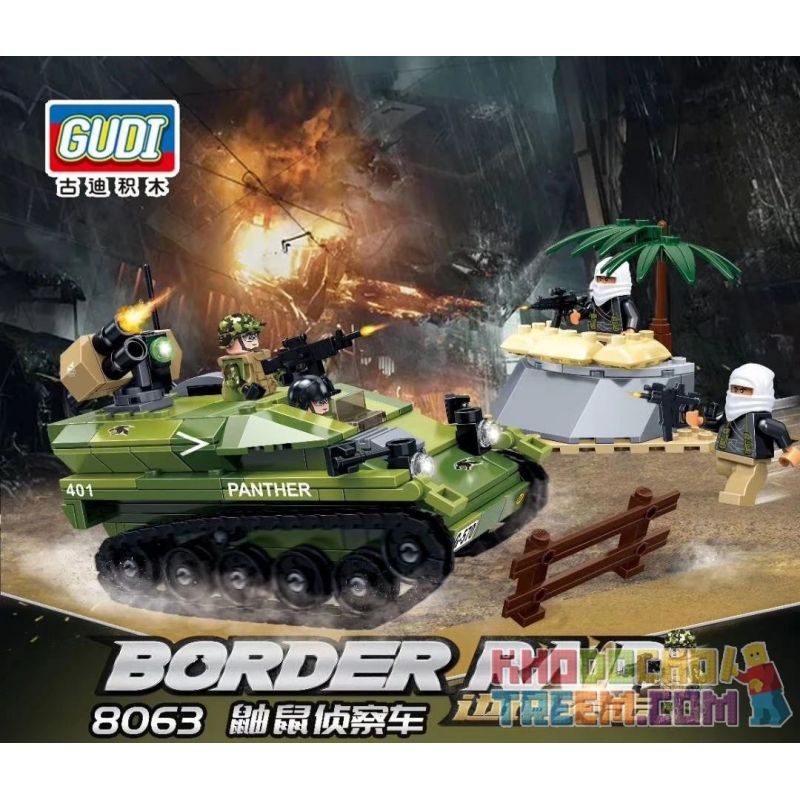 GUDI 8063 non  XE HƯỚNG ĐẠO CHỒN bộ đồ chơi xếp lắp ráp ghép mô hình Military Army BORDER RAID Quân Sự Bộ Đội 338 khối