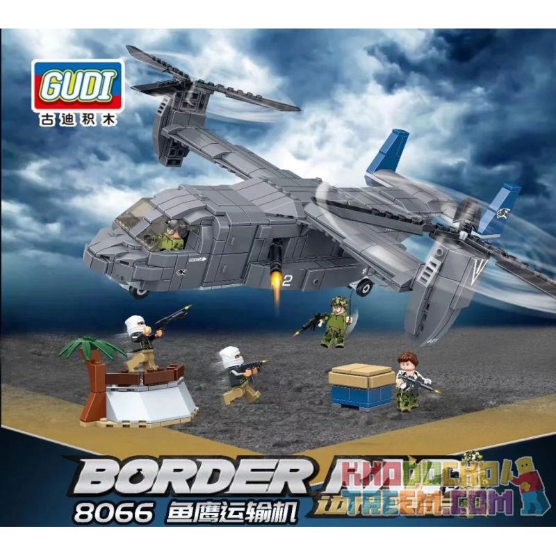 GUDI 8066 non  FISH EAGLE TRANSPORTER. bộ đồ chơi xếp lắp ráp ghép mô hình Military Army BORDER RAID Quân Sự Bộ Đội 590 khối