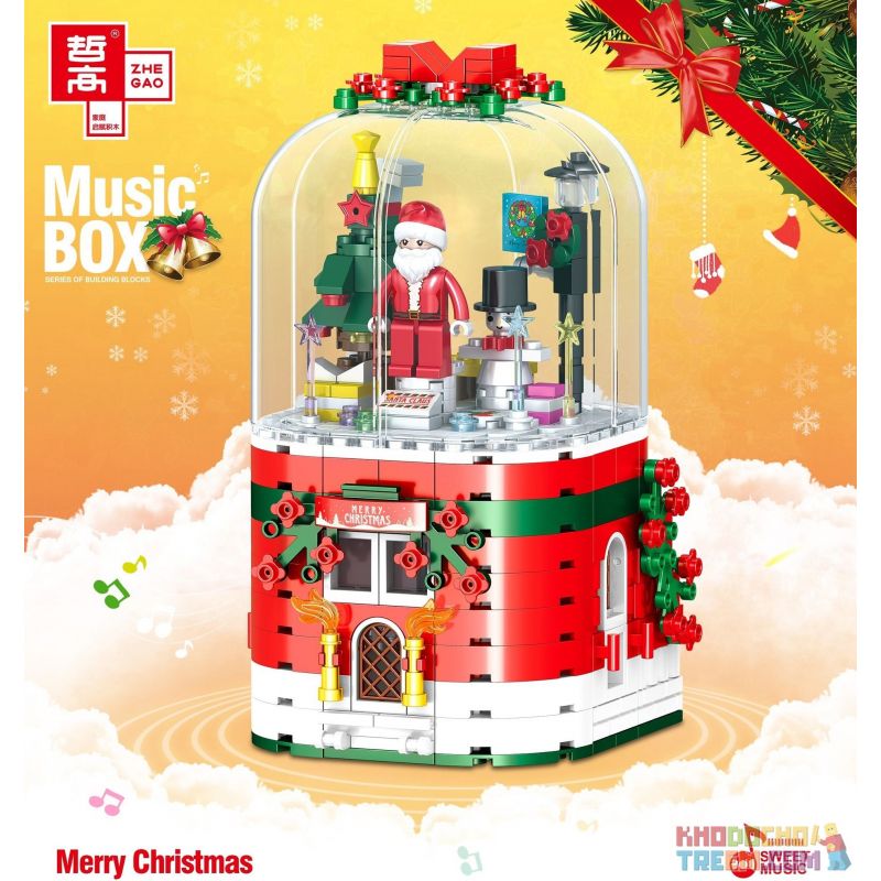 ZHEGAO QL0981 0981 QL1014 1014 non  HỘP NHẠC GIÁNG SINH bộ đồ chơi xếp lắp ráp ghép mô hình MERRY CHRISTMAS 355 khối