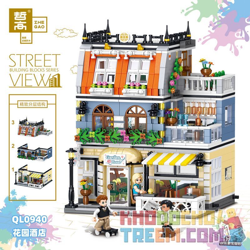 ZHEGAO QL0940 0940 non  KHÁCH SẠN VƯỜN bộ đồ chơi xếp lắp ráp ghép mô hình Creator Expert STREET VIEW Chuyên Gia Sáng Tạo 1316 khối