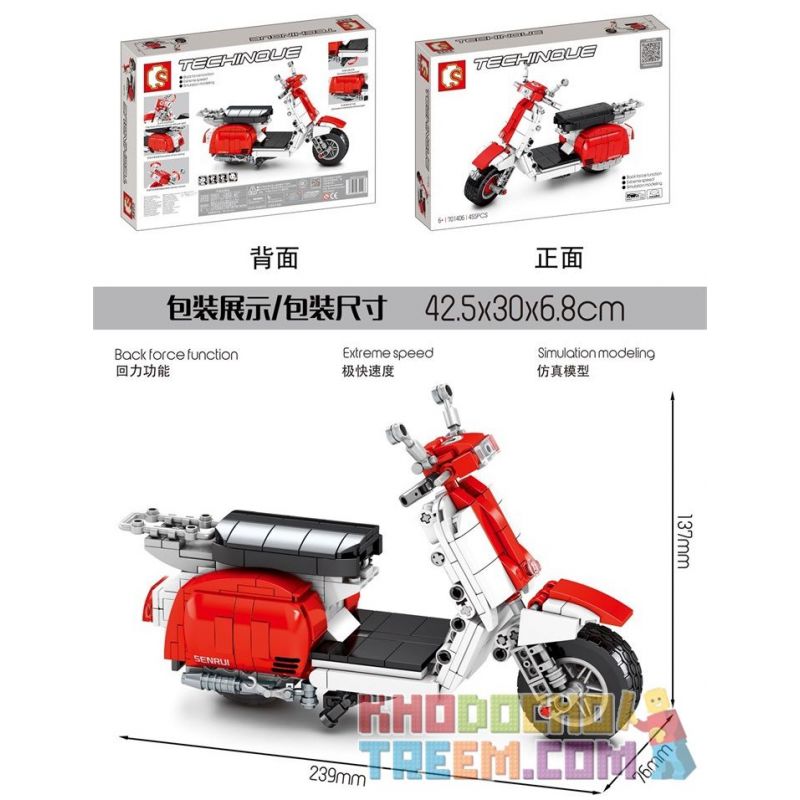 SEMBO 701406 non  XE MÁY CỪU NHỎ bộ đồ chơi xếp lắp ráp ghép mô hình  VESPA Kỹ Thuật Công Nghệ Cao Mô Hình Phương Tiện 455 khối