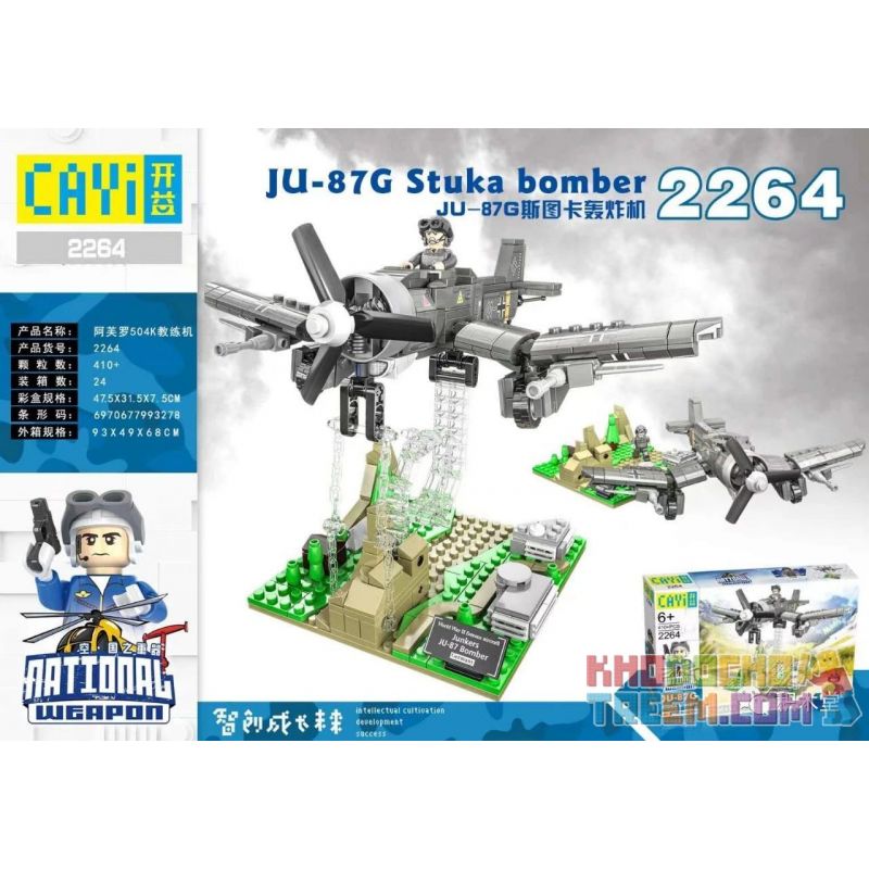 CAYI 2264 non  MÁY BAY NÉM BOM JU-87G STUKA bộ đồ chơi xếp lắp ráp ghép mô hình National Weapon JU-87G STUKA BOMBER Vũ Khí Quốc Gia 410 khối